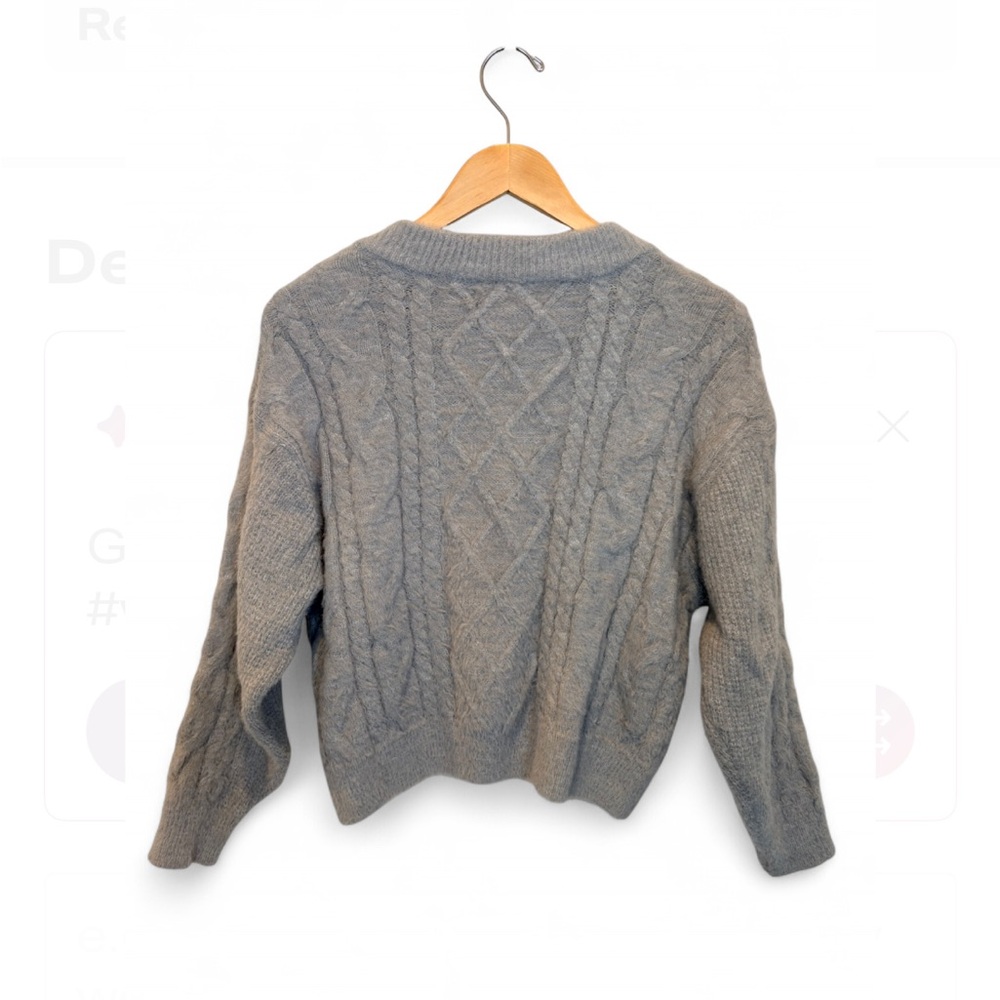 Love Tree Light Gray V-neck Cable Knit Sweater - Picture 3 of 5